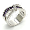 Anillo Multi Piedra 01.210.0045.7.09 Rodio Laminado, con Zirconia Cubica Amatista y Blanca, Pulido, Rodinado (Tamaño 9)