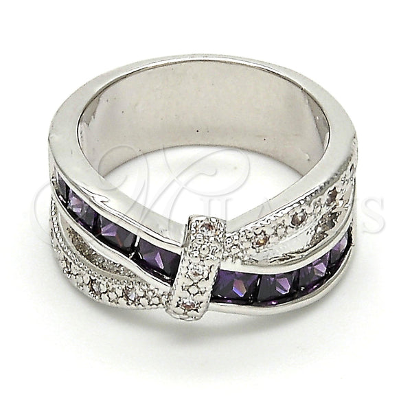 Anillo Multi Piedra 01.210.0045.7.09 Rodio Laminado, con Zirconia Cubica Amatista y Blanca, Pulido, Rodinado (Tamaño 9)