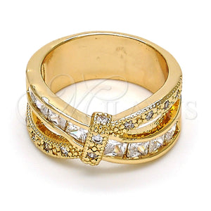 Anillo Multi Piedra 01.210.0045.8.07 Oro Laminado, con Blanca Zirconia Cubica, Pulido, Tono Dorado (Size 7)