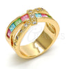Anillo Multi Piedra 01.210.0045.10.08 Oro Laminado, con Rosa Zirconia Cubica, Pulido, Tono Dorado (Size 8)