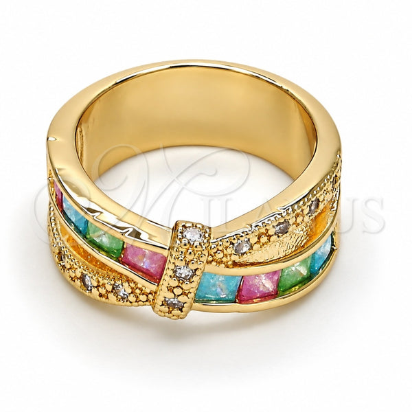 Anillo Multi Piedra 01.210.0045.10.08 Oro Laminado, con Rosa Zirconia Cubica, Pulido, Tono Dorado (Size 8)