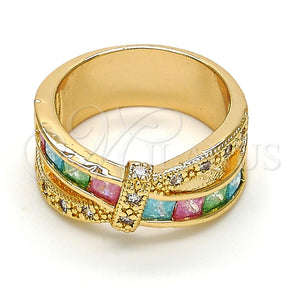 Anillo Multi Piedra 01.210.0045.10.08 Oro Laminado, con Rosa Zirconia Cubica, Pulido, Tono Dorado (Size 8)