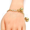 Pulsera de Dije 03.63.1755.08.GT Tono Dorado, Diseño de Cascavel y Elefante, Pulido, Tono Dorado (160 Gauge, 06 MM Thickness, 8 Inches Length)