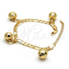 Pulsera de Dije 03.63.1755.08.GT Tono Dorado, Diseño de Cascavel y Elefante, Pulido, Tono Dorado (160 Gauge, 06 MM Thickness, 8 Inches Length)