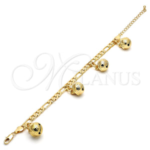 Pulsera de Dije 03.63.1755.08.GT Tono Dorado, Diseño de Cascavel y Elefante, Pulido, Tono Dorado (160 Gauge, 06 MM Thickness, 8 Inches Length)