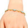 Pulsera Elegante 03.213.0033.1.08.GT Tono Dorado, Diseño de Ojo Griego, Esmaltado Turquesa, Tono Dorado (100 Gauge, 06 MM Thickness, 8 Inches Length)