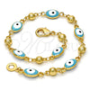 Pulsera Elegante 03.213.0033.1.08.GT Tono Dorado, Diseño de Ojo Griego, Esmaltado Turquesa, Tono Dorado (100 Gauge, 06 MM Thickness, 8 Inches Length)