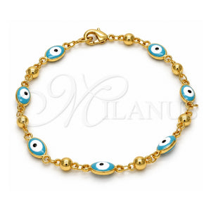Pulsera Elegante 03.213.0033.1.08.GT Tono Dorado, Diseño de Ojo Griego, Esmaltado Turquesa, Tono Dorado (100 Gauge, 06 MM Thickness, 8 Inches Length)