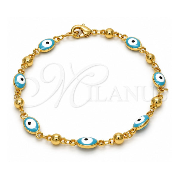 Pulsera Elegante 03.213.0033.1.08.GT Tono Dorado, Diseño de Ojo Griego, Esmaltado Turquesa, Tono Dorado (100 Gauge, 06 MM Thickness, 8 Inches Length)