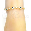 Tobillera Elegante 03.213.0037.10.GT Tono Dorado, Diseño de Ojo Griego y Corazón, Esmaltado Blanco, Tono Dorado (08 MM Thickness, 10 Inches Length)