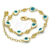 Tobillera Elegante 03.213.0037.10.GT Tono Dorado, Diseño de Ojo Griego y Corazón, Esmaltado Blanco, Tono Dorado (08 MM Thickness, 10 Inches Length)