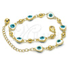 Tobillera Elegante 03.213.0037.10.GT Tono Dorado, Diseño de Ojo Griego y Corazón, Esmaltado Blanco, Tono Dorado (08 MM Thickness, 10 Inches Length)