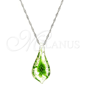 Collares con Dije 04.276.0017.18.GT Tono Dorado, Diseño de Flor, con Verde Azavache, Pulido, Rodinado (02 MM Thickness, 18 Inches Length)