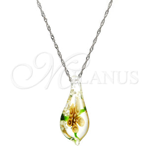 Collares con Dije 04.276.0019.18.GT Tono Dorado, Diseño de Flor, con Blanca Azavache, Pulido, Rodinado (02 MM Thickness, 18 Inches Length)