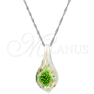 Collares con Dije 04.276.0022.18.GT Tono Dorado, Diseño de Flor, con Verde Azavache, Pulido, Rodinado (02 MM Thickness, 18 Inches Length)