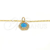 Collares con Dije 04.63.1319.2 .18 Oro Laminado, con Opal Topacio Azul y Micro Pave Blanca, Pulido, Tono Dorado (18 Pulgadas de Largo)