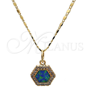 Collares con Dije 04.63.1319.2 .18 Oro Laminado, con Topacio Azul Opal and Blanca Micro Pave, Pulido, Tono Dorado (18 Inches Length)