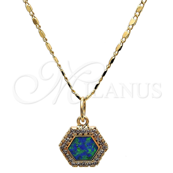 Collares con Dije 04.63.1319.2 .18 Oro Laminado, con Topacio Azul Opal and Blanca Micro Pave, Pulido, Tono Dorado (18 Inches Length)