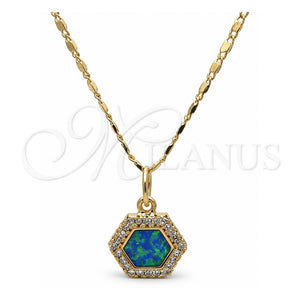 Collares con Dije 04.63.1319.2 .18 Oro Laminado, con Opal Topacio Azul y Micro Pave Blanca, Pulido, Tono Dorado (18 Pulgadas de Largo)
