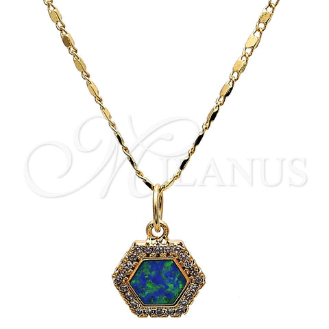 Collares con Dije 04.63.1319.2 .18 Oro Laminado, con Topacio Azul Opal and Blanca Micro Pave, Pulido, Tono Dorado (18 Inches Length)