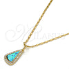 Collares con Dije 04.63.1323.18 Oro Laminado, Diseño de Gota, con Topacio Azul Opal and Blanca Micro Pave, Pulido, Tono Dorado (18 Inches Length)