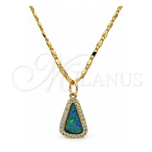 Collares con Dije 04.63.1323.18 Oro Laminado, Diseño de Gota, con Topacio Azul Opal and Blanca Micro Pave, Pulido, Tono Dorado (18 Inches Length)