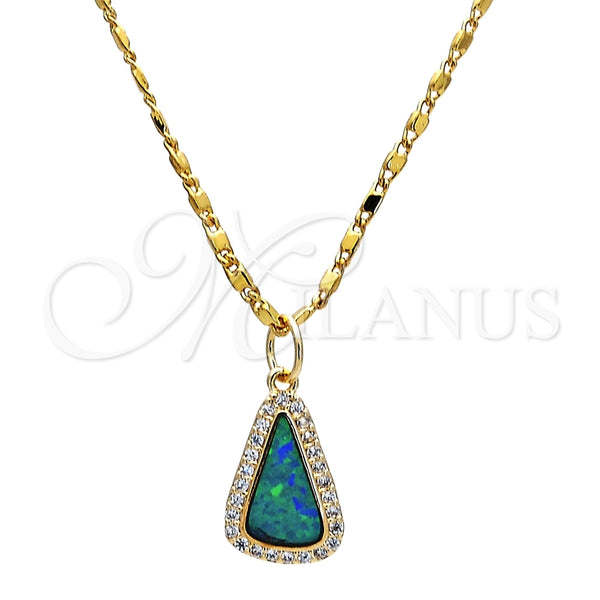 Collares con Dije 04.63.1323.18 Oro Laminado, Diseño de Gota, con Topacio Azul Opal and Blanca Micro Pave, Pulido, Tono Dorado (18 Inches Length)