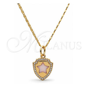 Collares con Dije 04.63.1325.18 Oro Laminado, Diseño de Estrella, con Opal Blanca y Micro Pave Blanca, Pulido, Tono Dorado (18 Pulgadas de Largo)