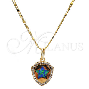 Collares con Dije 04.63.1325.2.18 Oro Laminado, Diseño de Estrella, con Topacio Azul Opal and Blanca Micro Pave, Pulido, Tono Dorado (18 Inches Length)