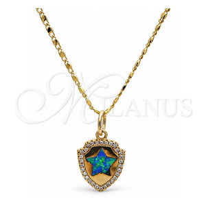 Collares con Dije 04.63.1325.2.18 Oro Laminado, Diseño de Estrella, con Opal Topacio Azul y Micro Pave Blanca, Pulido, Tono Dorado (18 Pulgadas de Largo)