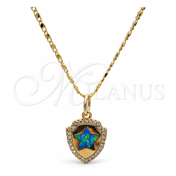 Collares con Dije 04.63.1325.2.18 Oro Laminado, Diseño de Estrella, con Opal Topacio Azul y Micro Pave Blanca, Pulido, Tono Dorado (18 Pulgadas de Largo)