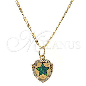 Collares con Dije 04.63.1325.3.18 Oro Laminado, Diseño de Estrella, con Verde Opal and Blanca Micro Pave, Pulido, Tono Dorado (18 Inches Length)