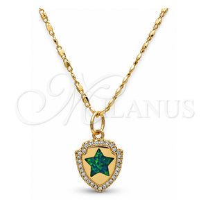 Collares con Dije 04.63.1325.3.18 Oro Laminado, Diseño de Estrella, con Opal Verde y Micro Pave Blanca, Pulido, Tono Dorado (18 Pulgadas de Largo)