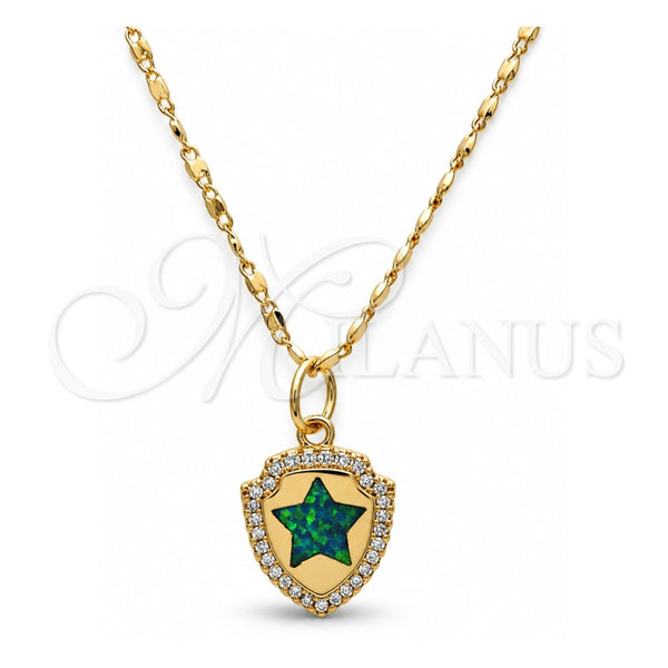 Collares con Dije 04.63.1325.3.18 Oro Laminado, Diseño de Estrella, con Opal Verde y Micro Pave Blanca, Pulido, Tono Dorado (18 Pulgadas de Largo)