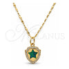 Collares con Dije 04.63.1325.3.18 Oro Laminado, Diseño de Estrella, con Opal Verde y Micro Pave Blanca, Pulido, Tono Dorado (18 Pulgadas de Largo)