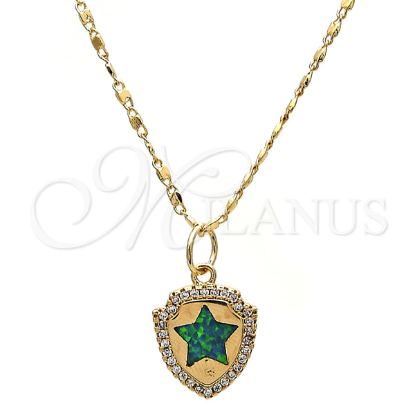 Collares con Dije 04.63.1325.3.18 Oro Laminado, Diseño de Estrella, con Verde Opal and Blanca Micro Pave, Pulido, Tono Dorado (18 Inches Length)