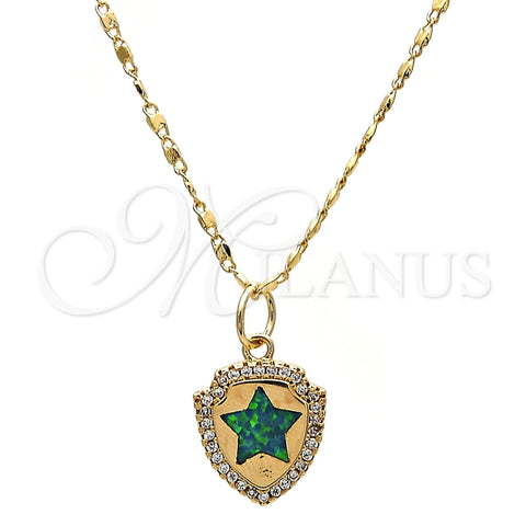 Collares con Dije 04.63.1325.3.18 Oro Laminado, Diseño de Estrella, con Verde Opal and Blanca Micro Pave, Pulido, Tono Dorado (18 Inches Length)