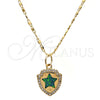 Collares con Dije 04.63.1325.3.18 Oro Laminado, Diseño de Estrella, con Verde Opal and Blanca Micro Pave, Pulido, Tono Dorado (18 Inches Length)