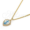 Collares con Dije 04.63.1326.18 Oro Laminado, Diseño de Ancla, con Opal Topacio Azul y Micro Pave Blanca, Pulido, Tono Dorado (18 Pulgadas de Largo)