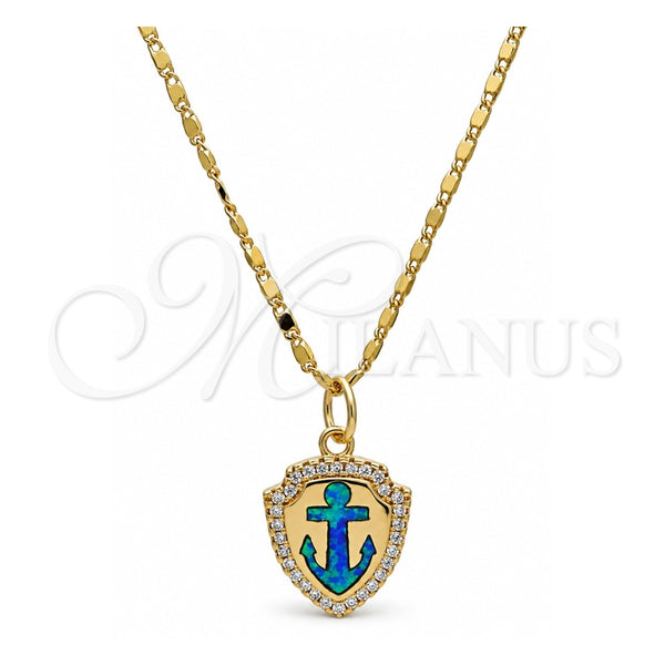 Collares con Dije 04.63.1326.18 Oro Laminado, Diseño de Ancla, con Opal Topacio Azul y Micro Pave Blanca, Pulido, Tono Dorado (18 Pulgadas de Largo)
