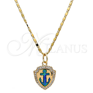 Collares con Dije 04.63.1326.18 Oro Laminado, Diseño de Ancla, con Topacio Azul Opal and Blanca Micro Pave, Pulido, Tono Dorado (18 Inches Length)