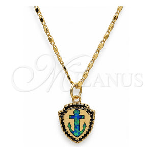 Collares con Dije 04.63.1326.2.18 Oro Laminado, Diseño de Ancla, con Opal Verde y Micro Pave Blanca, Pulido, Tono Dorado (18 Pulgadas de Largo)
