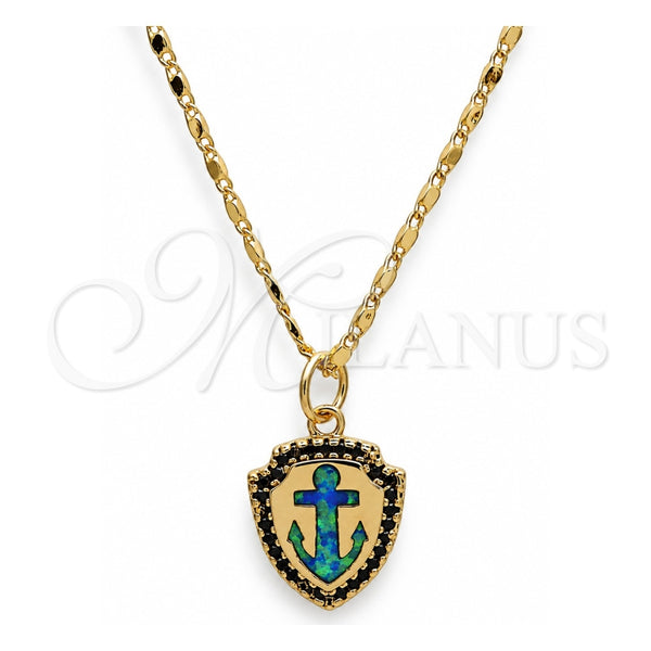 Collares con Dije 04.63.1326.2.18 Oro Laminado, Diseño de Ancla, con Opal Verde y Micro Pave Blanca, Pulido, Tono Dorado (18 Pulgadas de Largo)