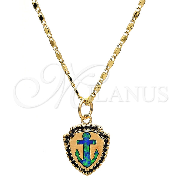 Collares con Dije 04.63.1326.2.18 Oro Laminado, Diseño de Ancla, con Verde Opal and Blanca Micro Pave, Pulido, Tono Dorado (18 Inches Length)