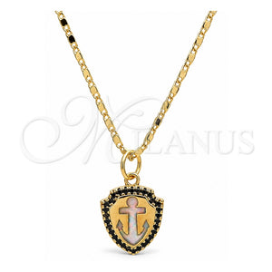 Collares con Dije 04.63.1326.3.18 Oro Laminado, Diseño de Ancla, con Opal Blanca y Micro Pave Negro, Pulido, Tono Dorado (18 Pulgadas de Largo)