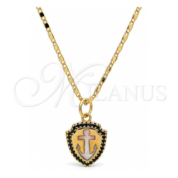 Collares con Dije 04.63.1326.3.18 Oro Laminado, Diseño de Ancla, con Opal Blanca y Micro Pave Negro, Pulido, Tono Dorado (18 Pulgadas de Largo)