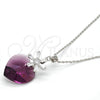 Collares con Dije 04.239.0019.1.16 Rodio Laminado, Diseño de Corazón y Flor, con Swarovski Elements Amethyst y Zirconia Cubica Blanca, Pulido, Rodinado (Grosor 01 MM, 16 Pulgadas de Largo)