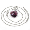 Collares con Dije 04.239.0019.1.16 Rodio Laminado, Diseño de Corazón y Flor, con Swarovski Elements Amethyst y Zirconia Cubica Blanca, Pulido, Rodinado (Grosor 01 MM, 16 Pulgadas de Largo)