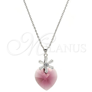 Collares con Dije 04.239.0019.1.16 Rodio Laminado, Diseño de Corazón y Flor, con Swarovski Elements Amethyst y Zirconia Cubica Blanca, Pulido, Rodinado (Grosor 01 MM, 16 Pulgadas de Largo)