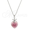 Collares con Dije 04.239.0019.1.16 Rodio Laminado, Diseño de Corazón y Flor, con Swarovski Elements Amethyst y Zirconia Cubica Blanca, Pulido, Rodinado (Grosor 01 MM, 16 Pulgadas de Largo)